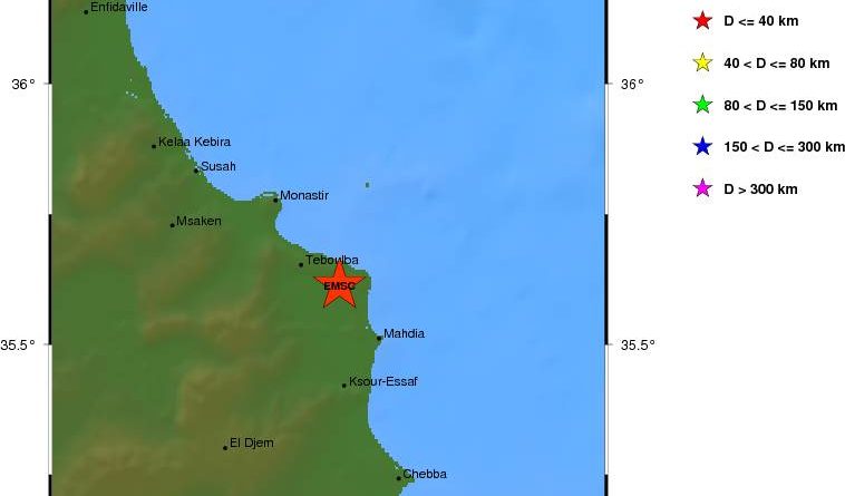 Erdbeben bei Bekalta im Gouvernorat Monastir (M4,6)