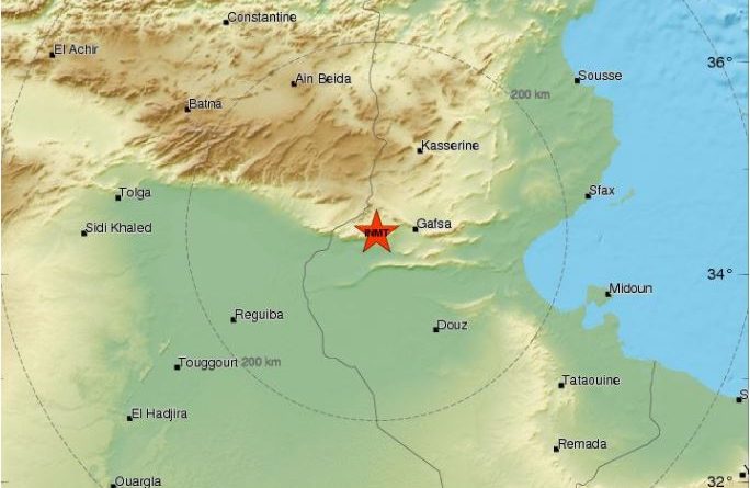 Leichtes Erdbeben bei Al Metlaoui westlich von Gafsa (M3,3)