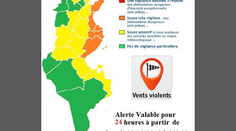 Warnung vor stürmischen Winden vor allem im Sahel und auf Cap Bon ab Mo., 22.10.2018, 22 Uhr