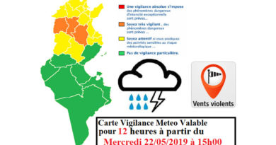 Warnung vor starken Winden, Regen und Hagel im Norden und der Mitte Tunesiens ab 22. Mai 2019
