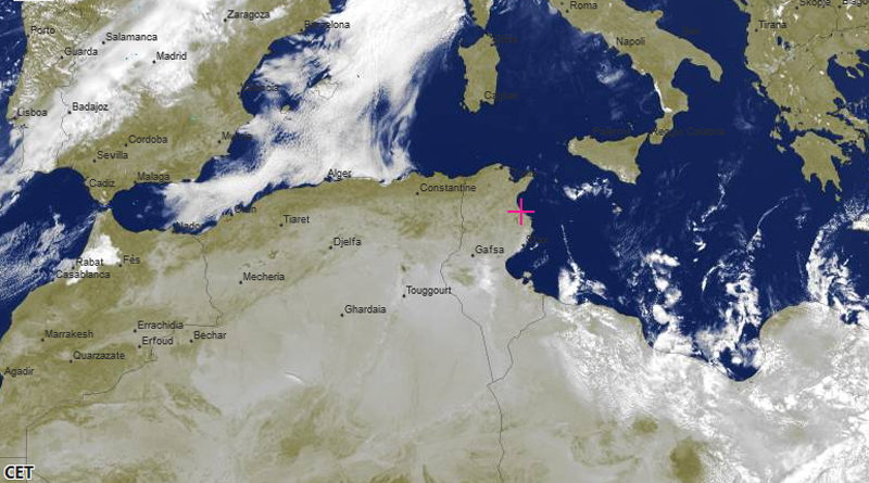 Bewölkungssituation in und um Tunesien - Bild: meteoblue.com