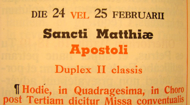 Missale Romanum: Extra-Tag im Schaltjahr - Bild: Von Xpicto - Eigenes Werk(own work by uploader), CC BY-SA 4.0, https://commons.wikimedia.org/w/index.php?curid=6684025