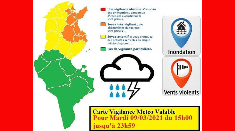 9 März 2021: Warnung vor Gewitter, Starkregen, Überflutung, Wind