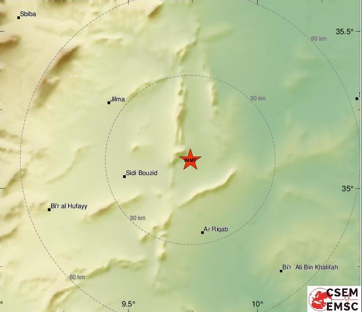 10 Sep 2021: Erdbeben im Gouvernorat Sidi Bouzid [M3.70] - Bild: EMSC