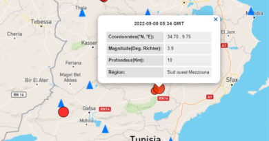 8 Sep 2022: Erdbeben nahe Mazouna im Gouvernorat Sidi Bouzid [M3.9]