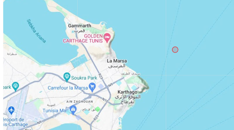 12 Dez 2023: Erdbeben nordöstlich von Tunis im Golf von Tunis [M3.4]