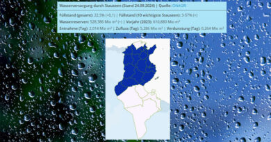 Niederschlagsmengen Tunesien: Mo, 23. Sep – Di, 24. Sep 2024