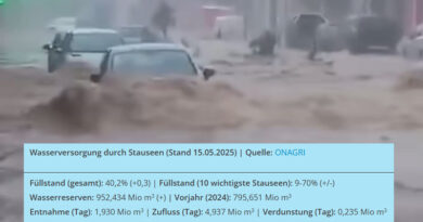 Niederschlagsmengen Tunesien: Mi, 14. Mai – Do, 15. Mai 2025