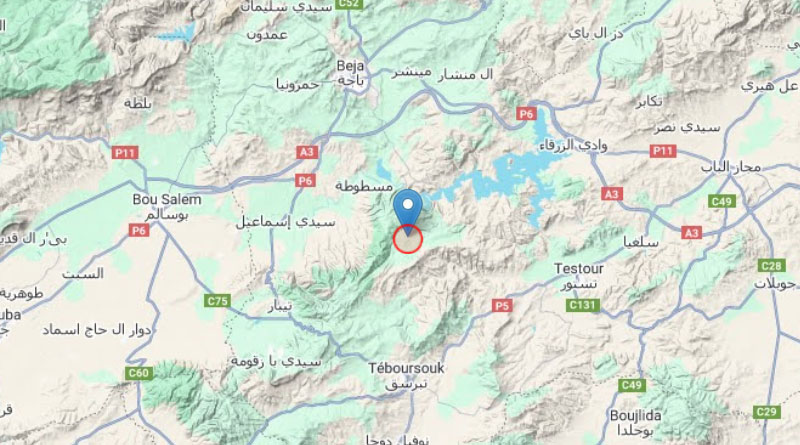5. Jan 2026: Mittelstarkes Erdbeben 17 km s&uuml;dlich von B&eacute;j&agrave;, Gouvernorat B&eacute;j&agrave; [M4.1]