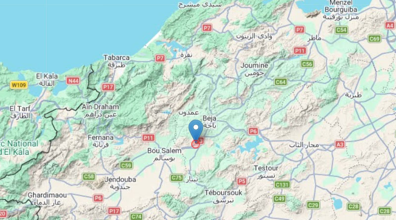 26. M&auml;rz 2026: Leichtes Erdbeben bei B&eacute;j&agrave;, Gouvernorat B&eacute;j&agrave; [M2.8]