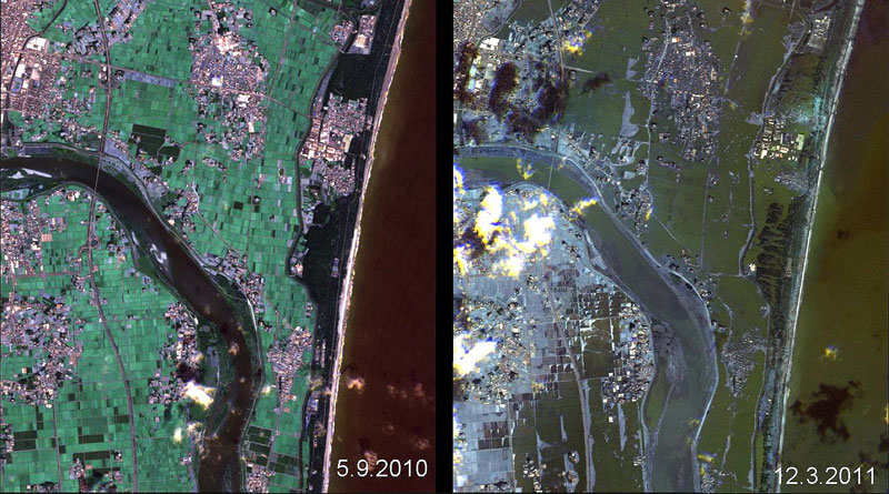 Japan, Honshu: Ein Erdbeben der Stärke 9,0 (Tōhoku-Erdbeben) - Bild: DLR, CC-BY 3.0, CC BY 3.0 de, https://commons.wikimedia.org/w/index.php?curid=19250075