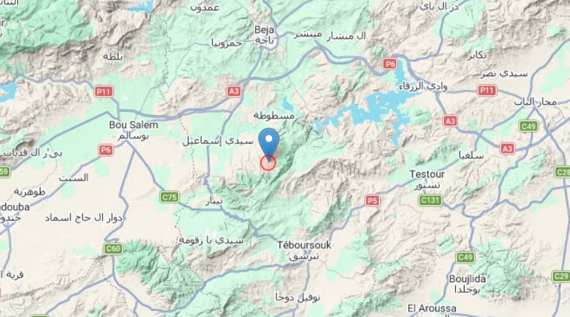 15. M&auml;rz 2026: Leichtes Erdbeben bei Teboursouk, Gouvernorat Beja [M3.4]