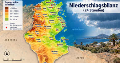 Niederschlagsmengen. Niederschlagsbilanz Tunesien. 24 Stunden